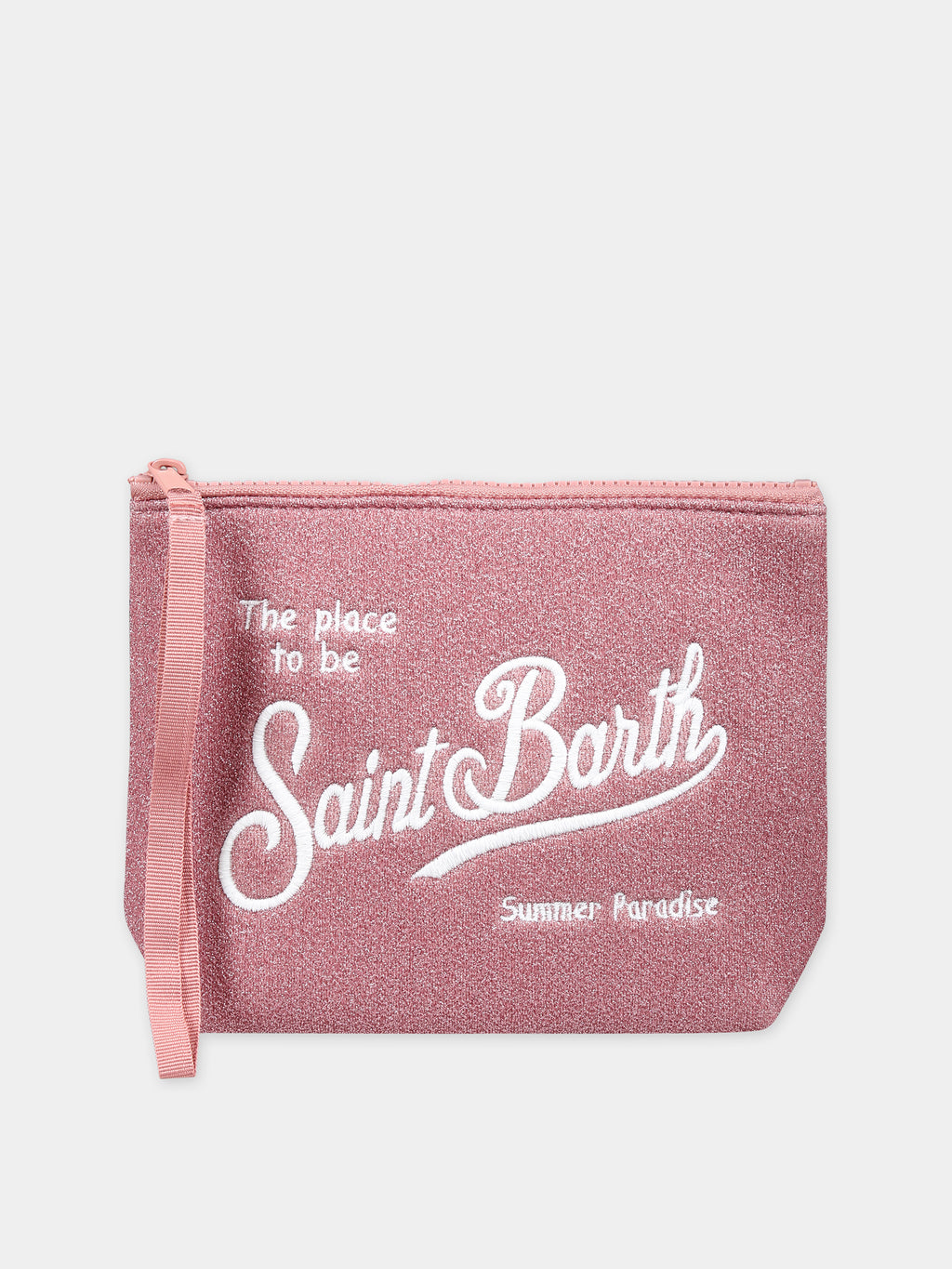 Pink clutch bag for girl with logo